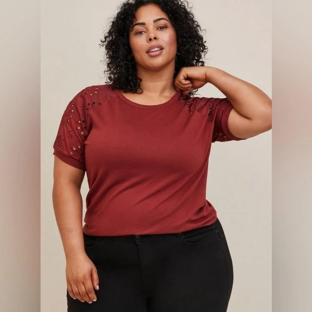 Torrid Lt Weight French Terry Crew Neck Eyelet Short Sleeve Raglan Sweatshirt 5X